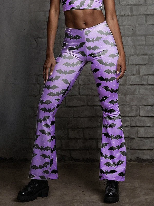 Pastel Goth Flare Leggings Elegant Stretchy Faux Leather Leggings