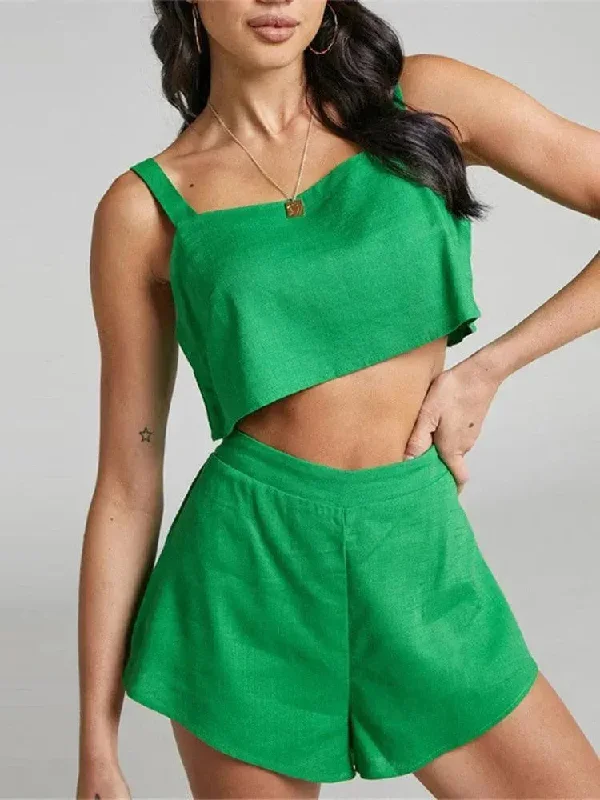 Crop Top Outfit Set - Shorts Graphic Embroidered Appliqued