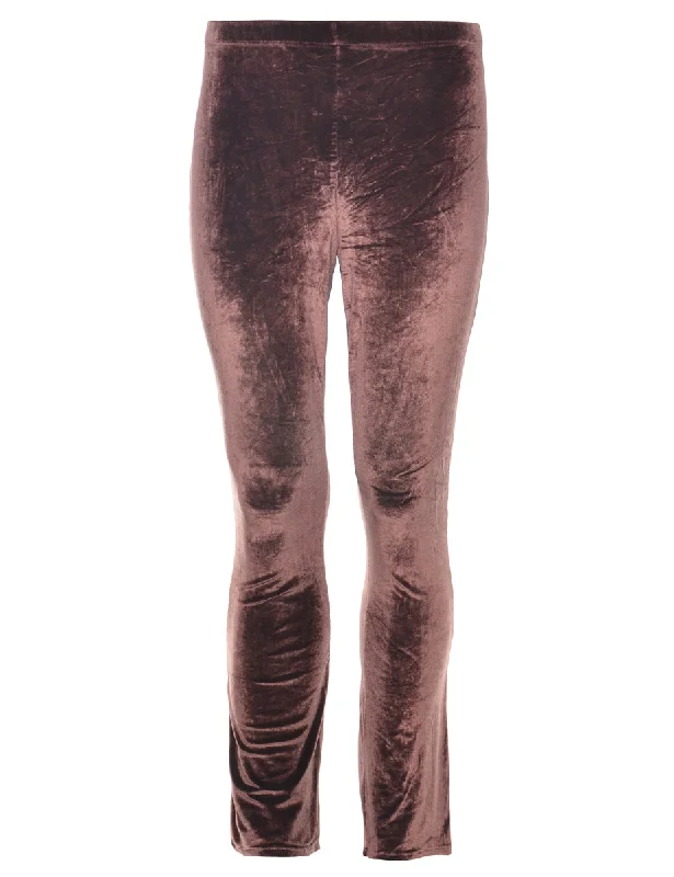 Dark Brown Velvet Trousers - W30 L31 Trousers Striped Patterned