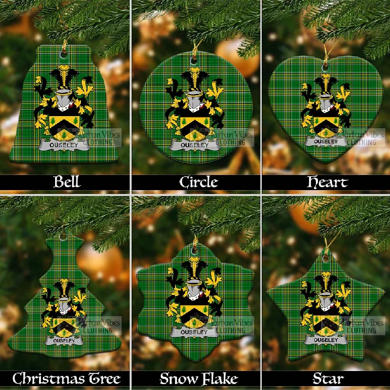 Ouseley Irish Clan Tartan Christmas Ceramic Ornament with Coat of Arms Appliqued Beaded Sequined Ouseley Irish Clan Tartan Christmas Ceramic Ornament with Coat of Arms Appliqued Beaded Sequined