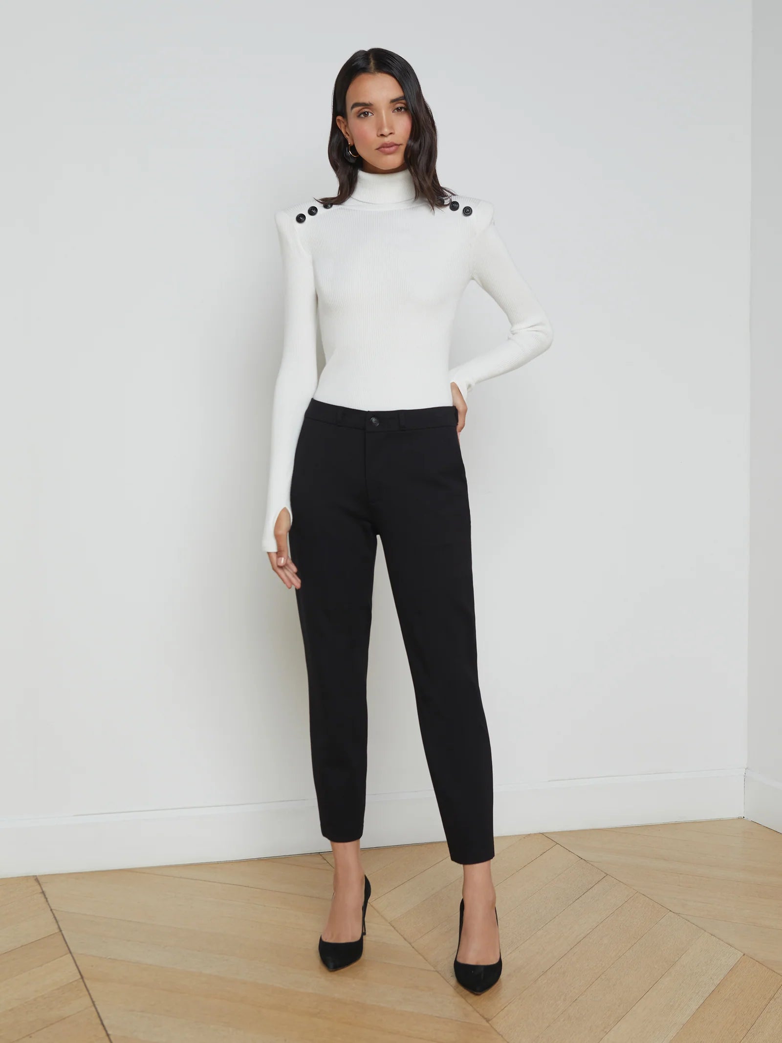 Harlow Cropped Trouser Black - L'AGENCE Trousers Satin Smooth
