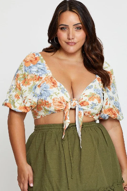 Floral Print Crop Top Short Sleeve Tie Front Satin Fabric Silk Fabric Chiffon Fabric Floral Print Crop Top Short Sleeve Tie Front Satin Fabric Silk Fabric Chiffon Fabric