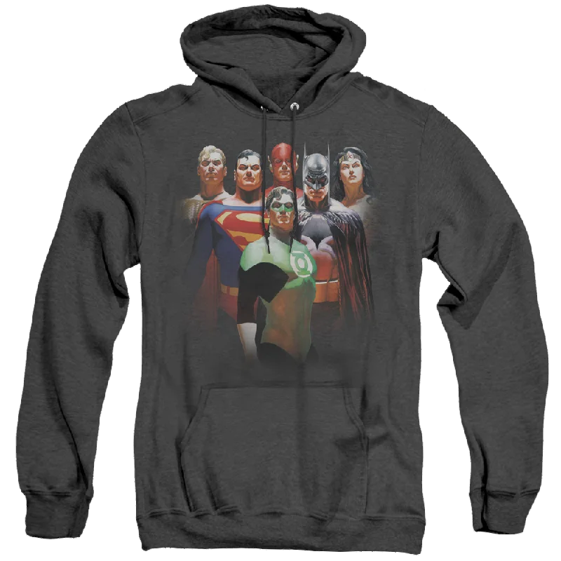 Justice League Roll Call - Heather Pullover Hoodie Cold Shoulder Design