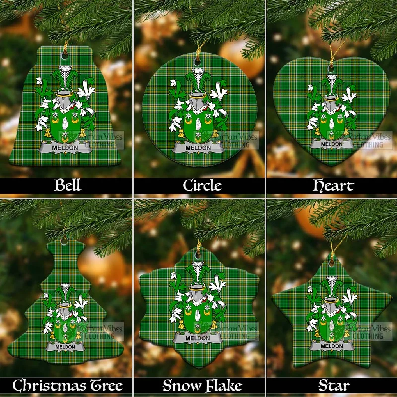 Meldon Irish Clan Tartan Christmas Ceramic Ornament with Coat of Arms Mesh Canvas Denim Meldon Irish Clan Tartan Christmas Ceramic Ornament with Coat of Arms Mesh Canvas Denim