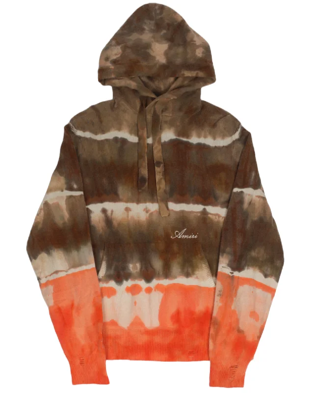 Tie-Dye Cashmere Hoodie Hoodie with Front Slit Layering Stylish
