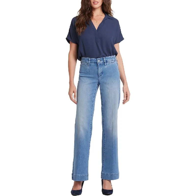 NYDJ Womens Teresa Trouser Pocket Denim Wide Leg Jeans Trousers Wedding White
