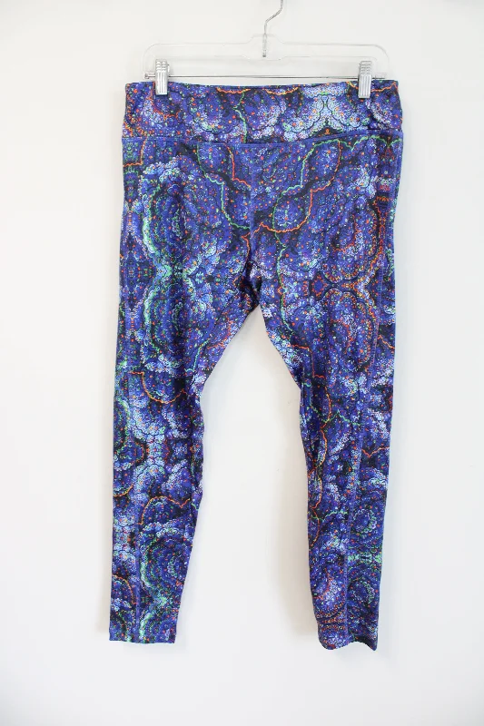 LuLaRoe Multi-Colored Patterned Blue Athletic Leggings | XL Trendy Flared Leggings