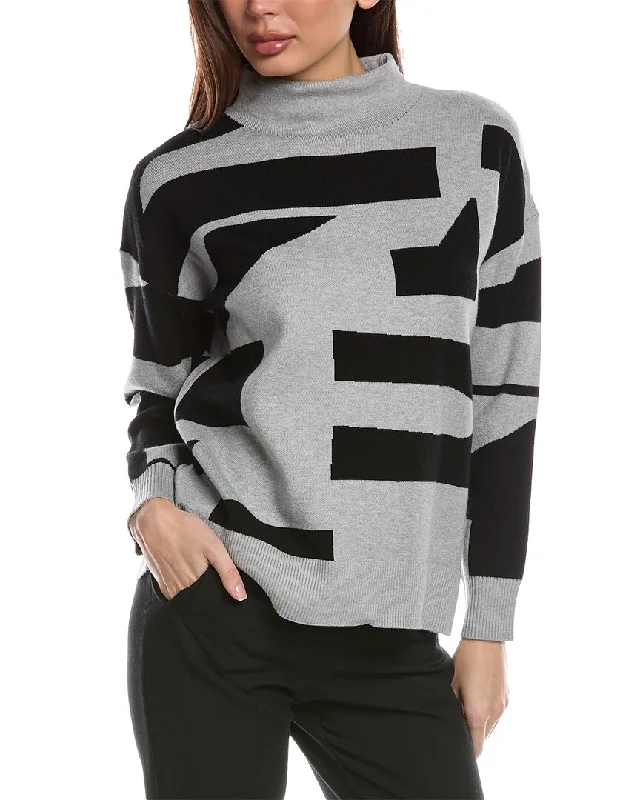 T Tahari Abstract Pattern Mock Neck Pullover Thick Cable Knit