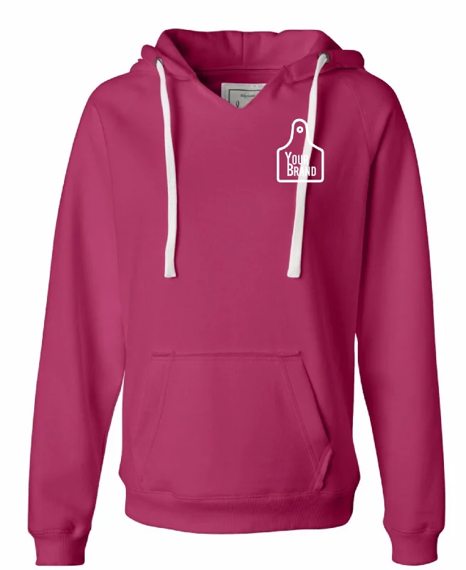 Ladies Cow Tag JAmerica V Neck Hoodie Hoodie with Ribbed Hem Stretchable Secure