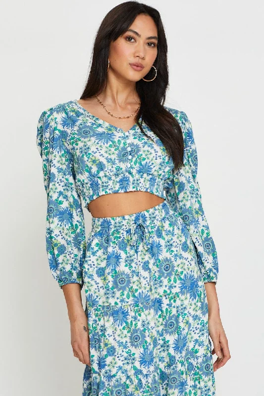 Print Crop Top Long Sleeve Crop Modern Contemporary Chic