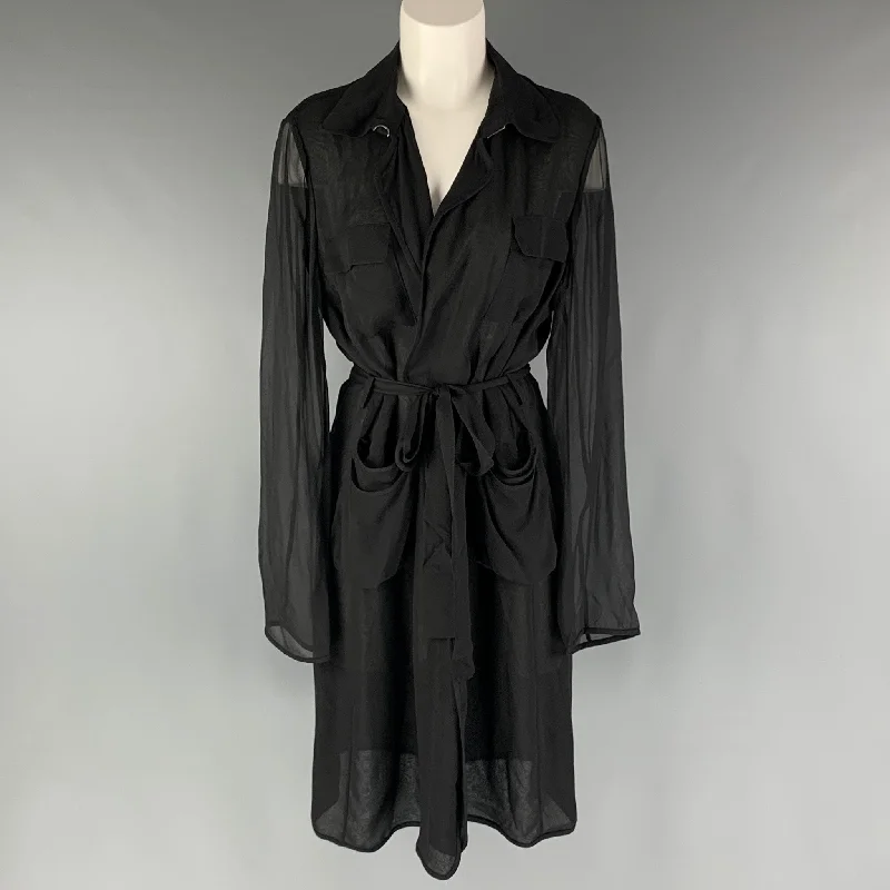 DIANE VON FURSTENBERG Size S Black See Through Belted Trench Coat Parka Anorak Hoodie DIANE VON FURSTENBERG Size S Black See Through Belted Trench Coat Parka Anorak Hoodie