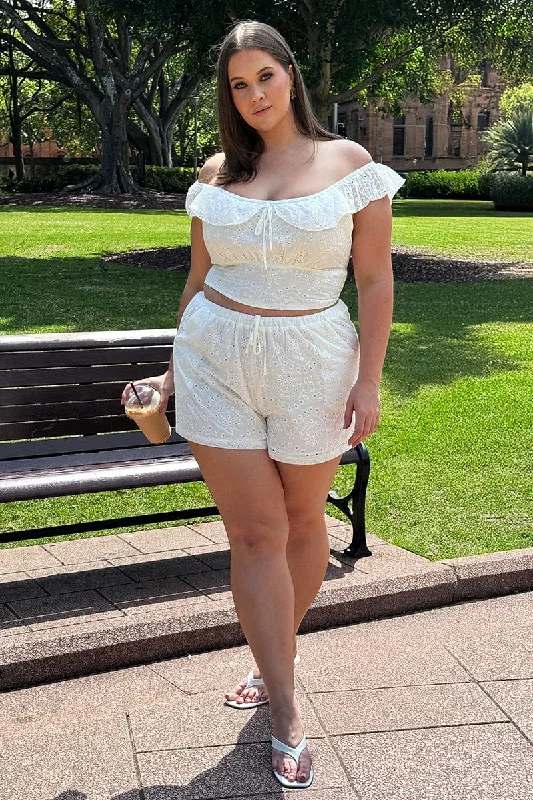 White Crop Top Sleeveless Eyelet Summer Crop Top Casual Short Sleeve