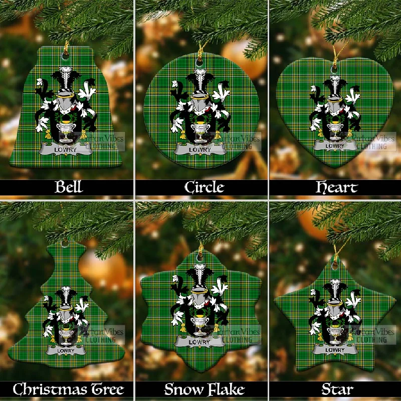 Lowry Irish Clan Tartan Christmas Ceramic Ornament with Coat of Arms Striped Polka Dot Solid Lowry Irish Clan Tartan Christmas Ceramic Ornament with Coat of Arms Striped Polka Dot Solid