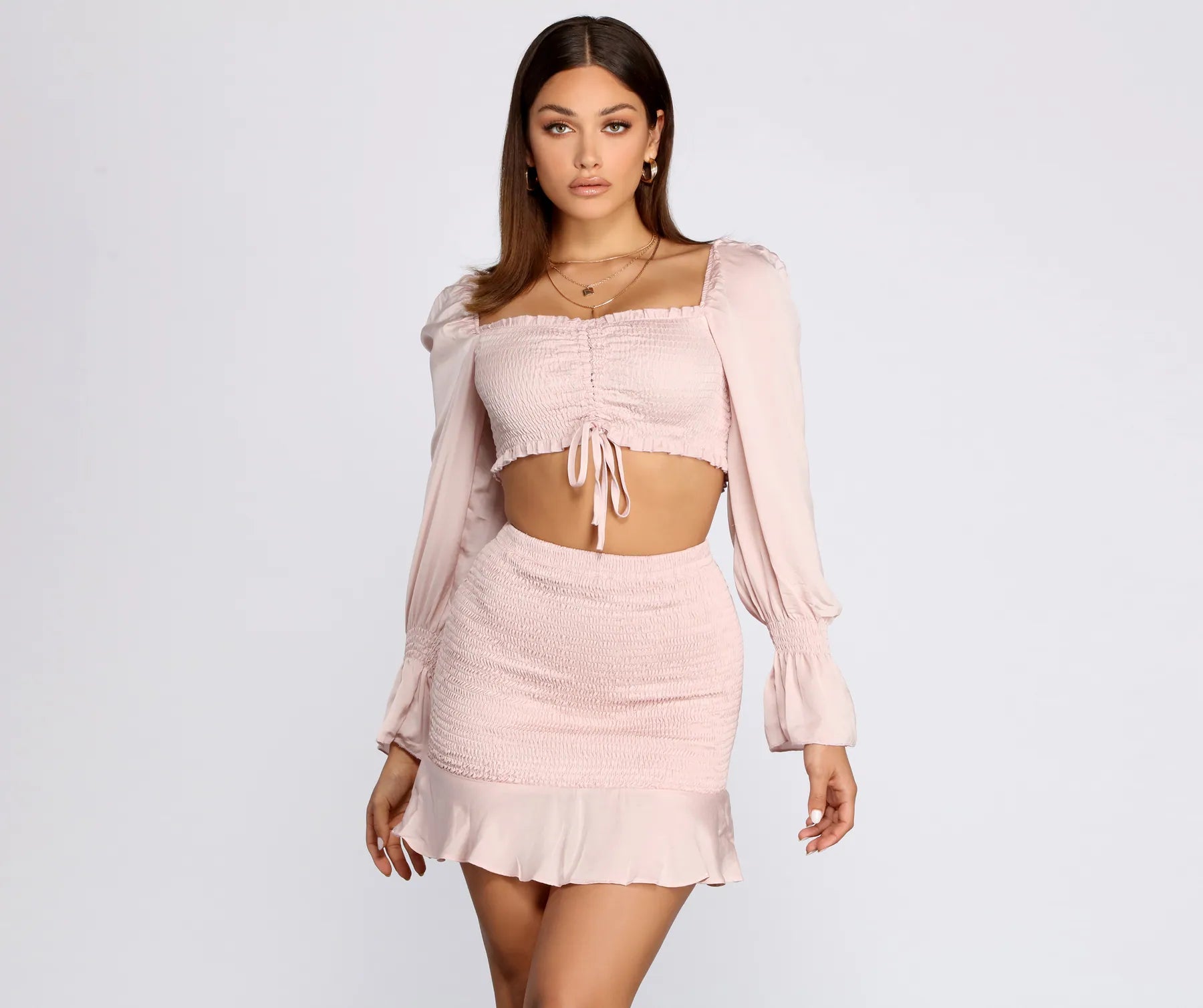 Met Your Match Smocked Crop Top Casual Formal Business