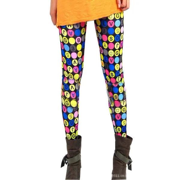 Polka Dot Letter And Number Print Leggings Comfortable Bootcut Workout Leggings