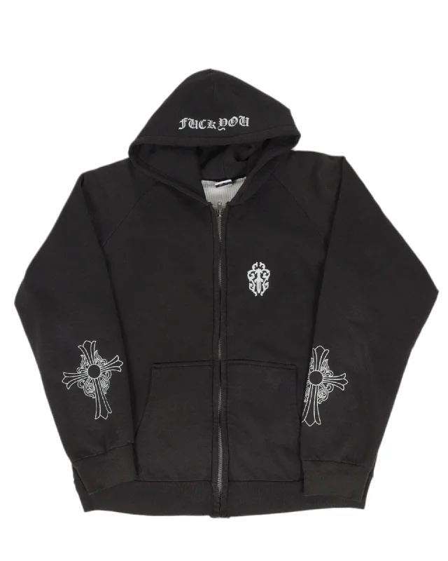 Vintage "Fuck You" Thermal Zip Hoodie Hoodie with Batwing Sleeves Loose Dramatic