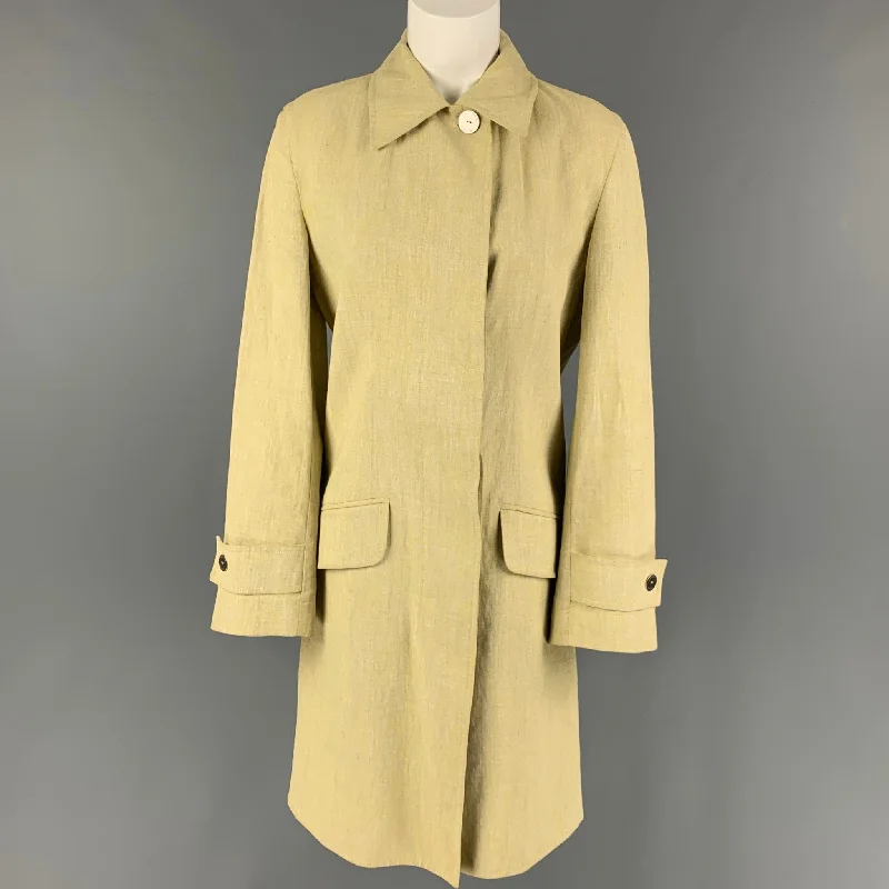 CHANEL IDENTIFICATION 00C Size 4 Green Linen Coat Print Jacquard Embroidered