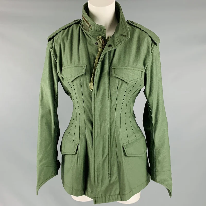 JUNYA WATANABE AW10 Runway Size L Green Cotton Military Coat Tie-Waist Belted Drawstring