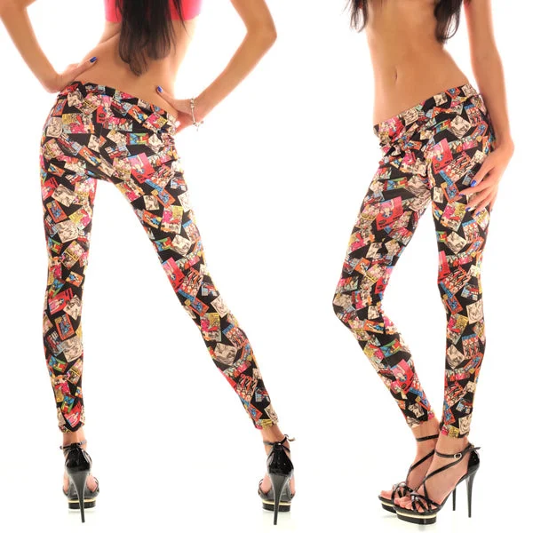 Punk Collage Comic Strip Print Leggings Stylish Capri Leggings