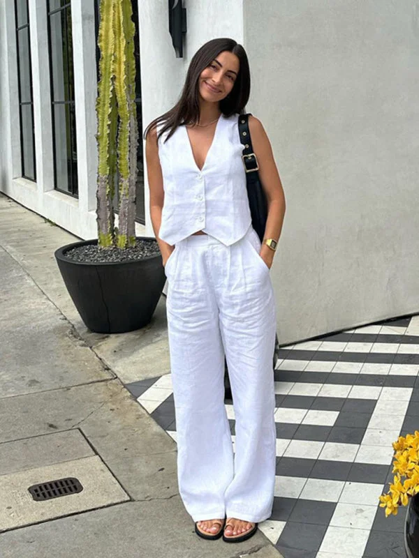 Blue Zone Planet | Anna'S Sleeveless Vest And Trousers Cotton Two-Piece Set Trousers Brand Named Blue Zone Planet | Anna'S Sleeveless Vest And Trousers Cotton Two-Piece Set Trousers Brand Named