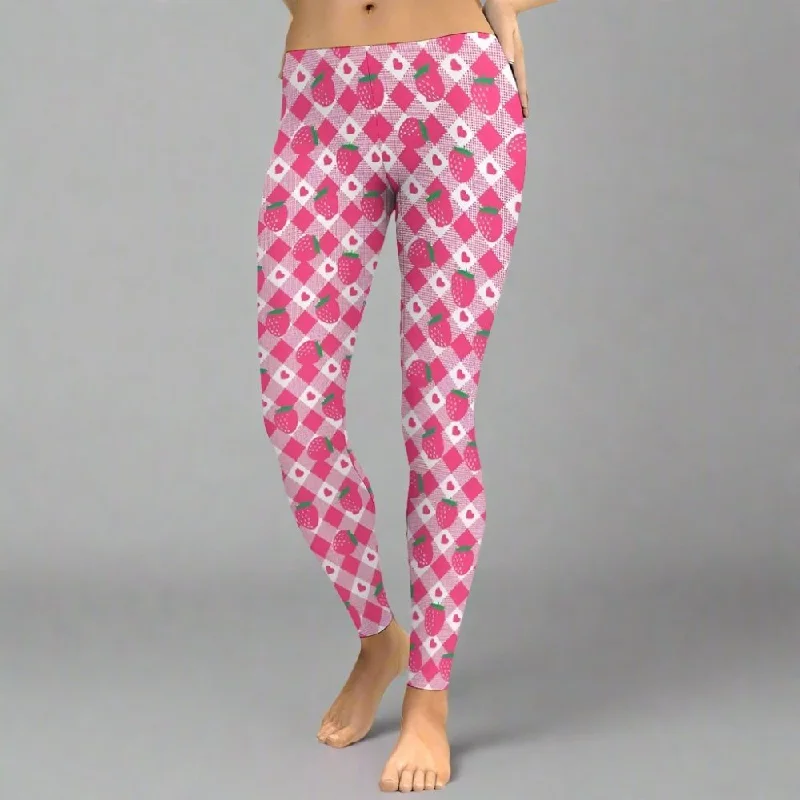 Womens Cute Strawberry Leggings Chic Workout Leggings