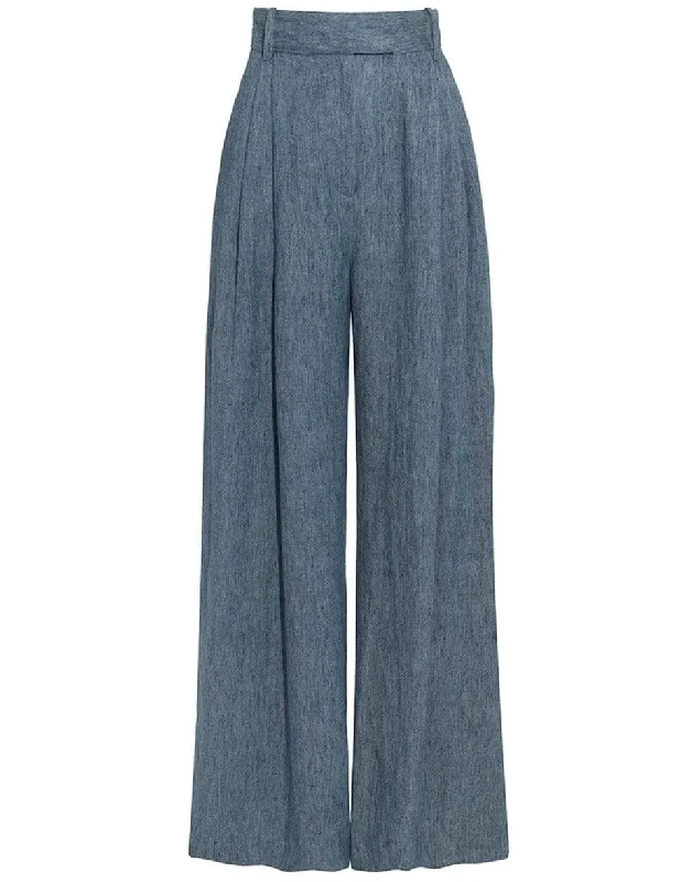 Denim Blue Molly Linen Wide Leg Trousers Trousers Handmade Artisanal