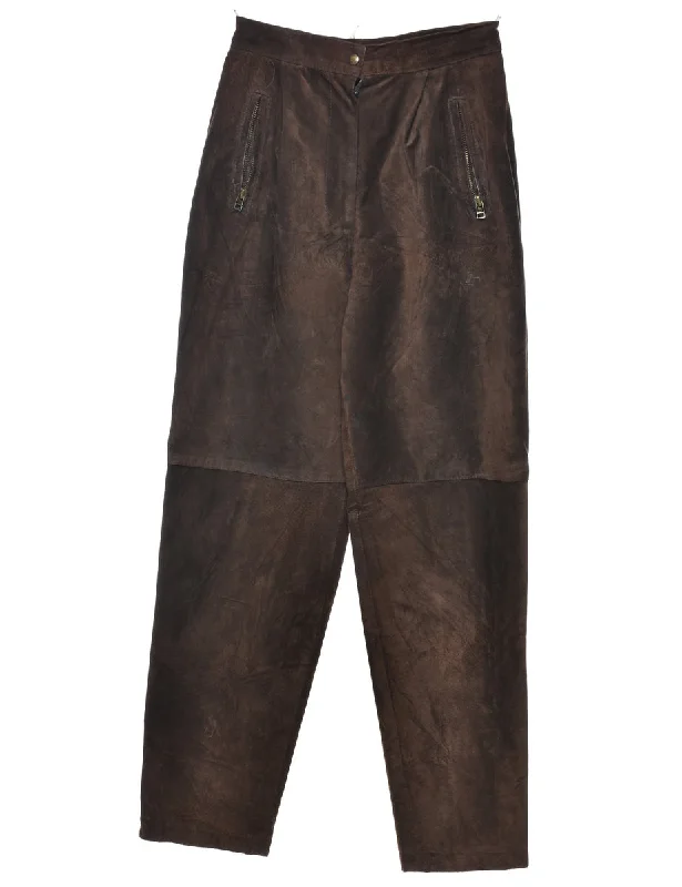 Dark Brown Suede Tapered Trousers - W25 L29 Trousers Versatile Stylish
