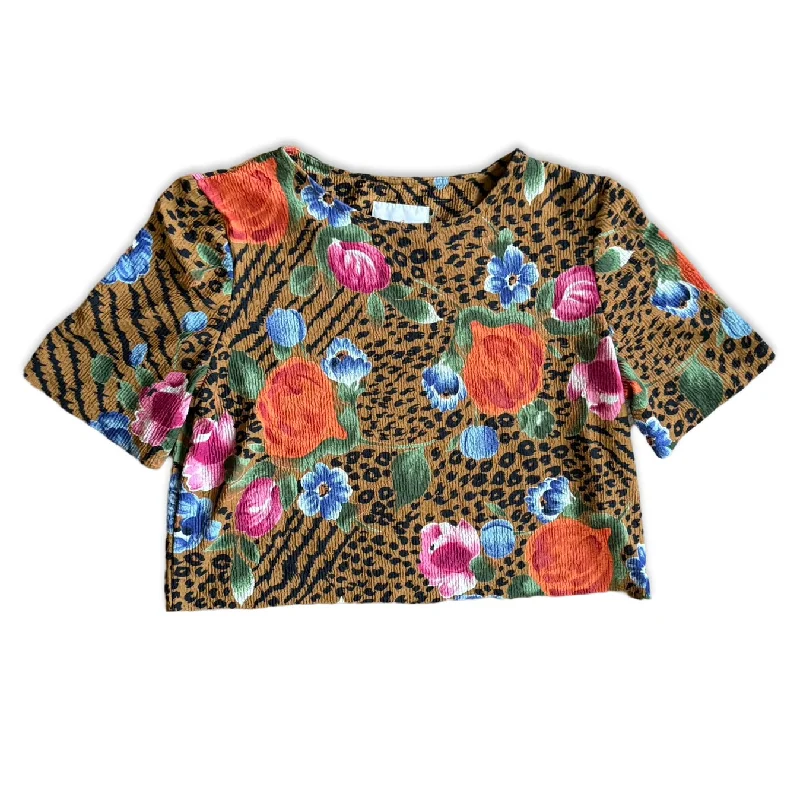 Vintage 90s Bobbi Brookes Leopard Crop Top Rayon Velvet Corduroy