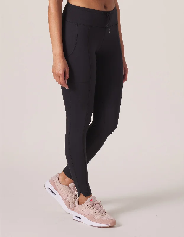 Drawcord Legging in Black Fashionable Solid Color Tights