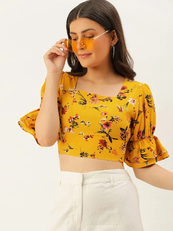 Berrylush Women Yellow Square Neck Floral Printed Crop Top Notch Collar Peter Pan Collar Cowl Neck Berrylush Women Yellow Square Neck Floral Printed Crop Top Notch Collar Peter Pan Collar Cowl Neck