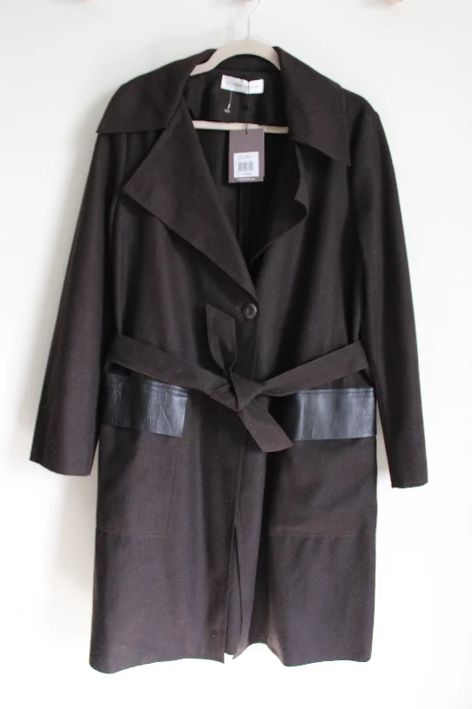 NEW Etienne Aigner Espresso Wool Trench Coat Buttoned Zippered Snapped