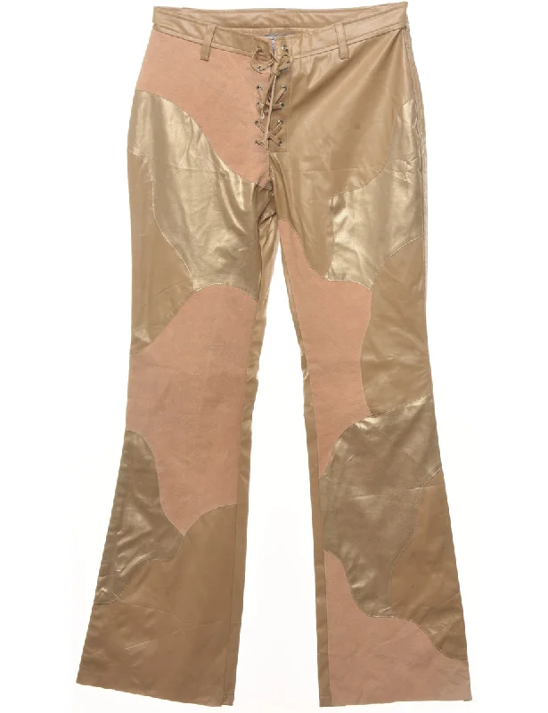 Flared Leg Faux Leather Abstract Trousers - W27 L31 Trousers fashionable chic