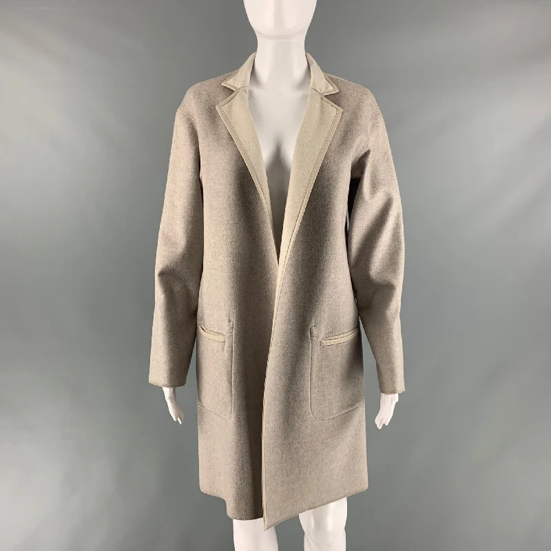FALCONERI Size S Grey Cashmere Leather Open Front Coat Turtleneck Wrap Cape