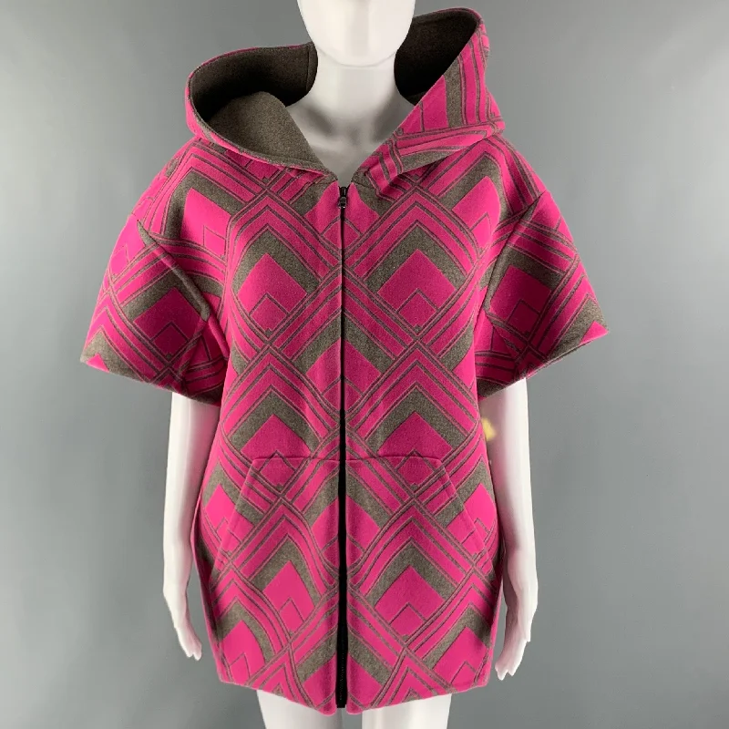 MARC JACOBS Size XS Pink Taupe Wool Graphic Short Sleeve Coat Trench Raincoat Windbreaker MARC JACOBS Size XS Pink Taupe Wool Graphic Short Sleeve Coat Trench Raincoat Windbreaker