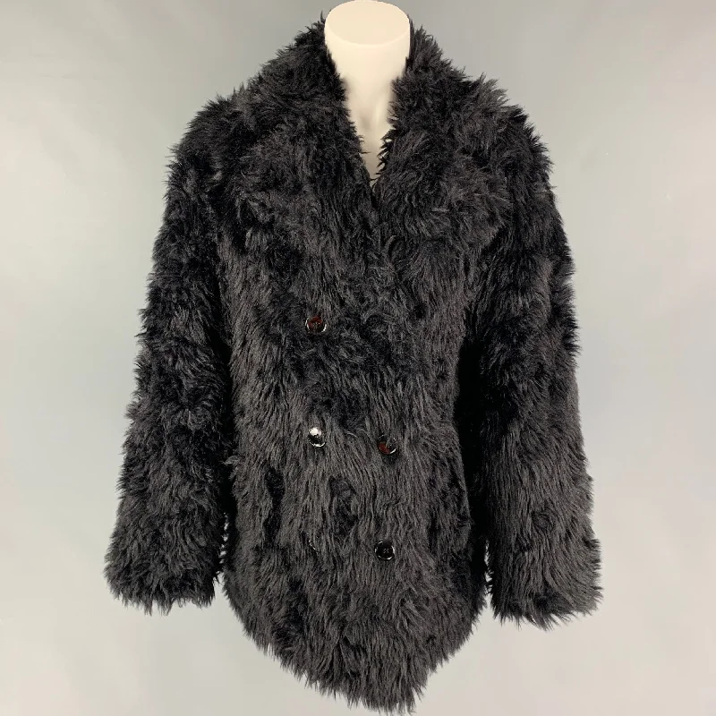 THE KOOPLES Size S Black Modacrylic Blend Textured Faux Fur Double Breasted Coat Wool Cashmere Tweed THE KOOPLES Size S Black Modacrylic Blend Textured Faux Fur Double Breasted Coat Wool Cashmere Tweed