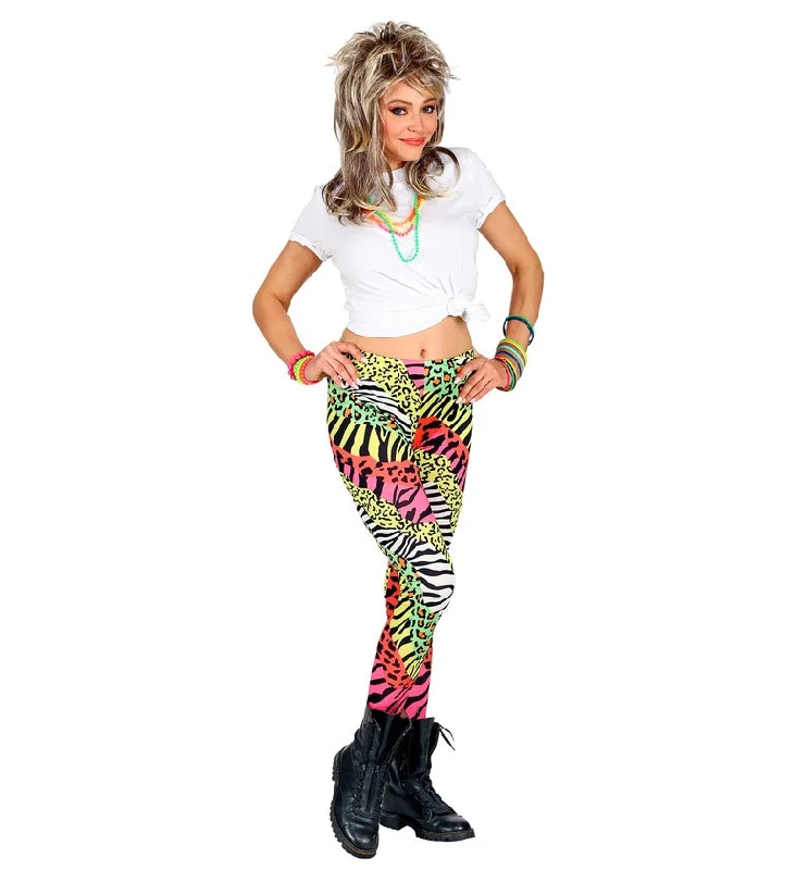 80s Neon Multicoloured Leopard Print Leggings Stylish Compression Fit Leggings