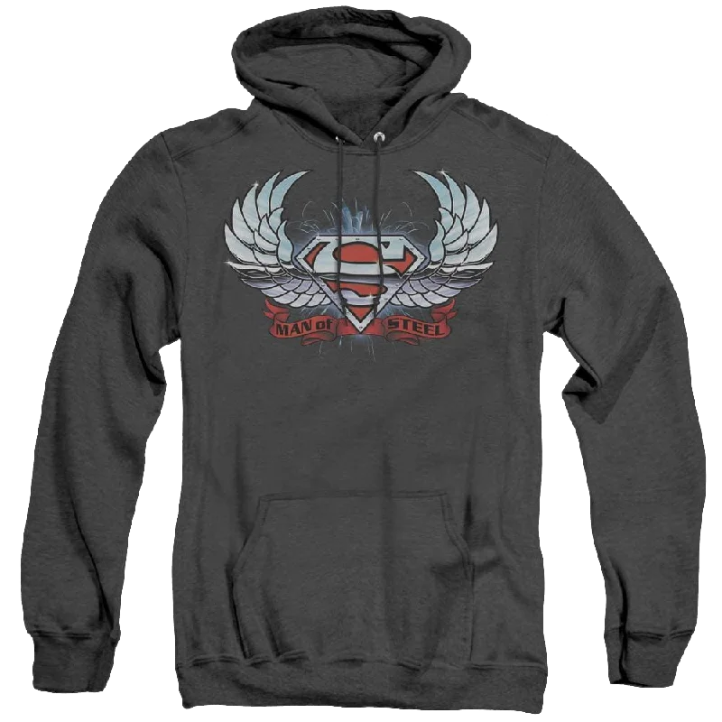 Superman Chrome Wings Shield - Heather Pullover Hoodie Fine Merino Wool