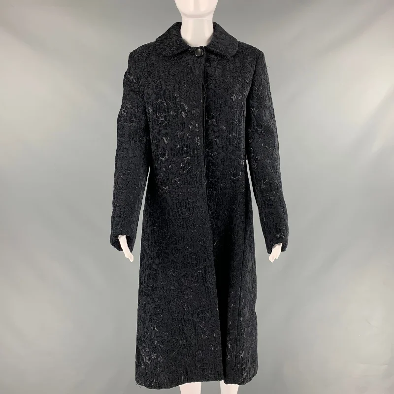 CINZIA ROCCA Size 6 Black Viscose Blend Jacquard Coat Embroidered Appliqued Beaded