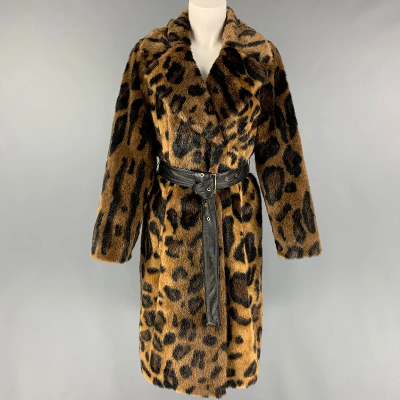 STAND STUDIO Size XS Tan Black Brown Modacrylic Faux Fur Alexandra Coat Herringbone Houndstooth Plaid STAND STUDIO Size XS Tan Black Brown Modacrylic Faux Fur Alexandra Coat Herringbone Houndstooth Plaid
