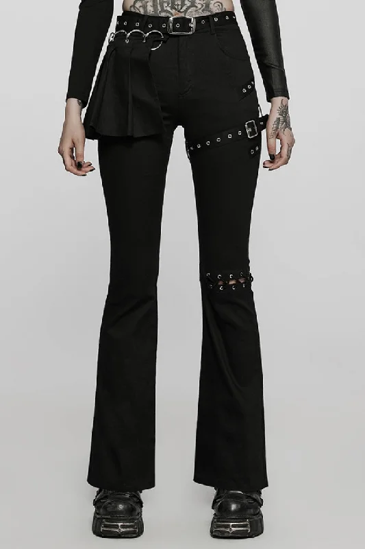 Black Hollow Lace Slim Detachable Belt Women's Steampunk Flared Leggings Trendy Black Mesh Leggings Black Hollow Lace Slim Detachable Belt Women's Steampunk Flared Leggings Trendy Black Mesh Leggings