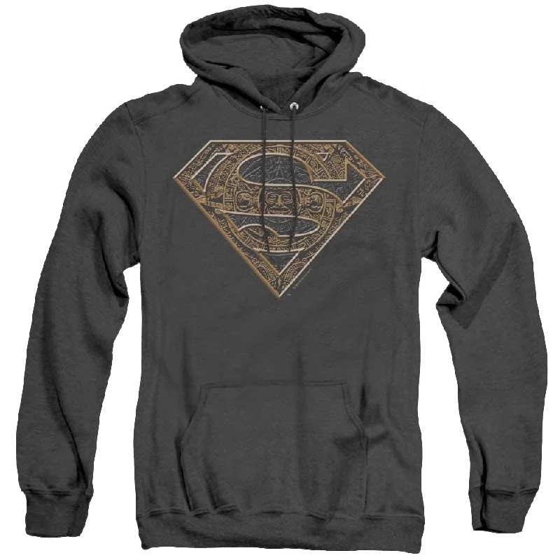 Superman Aztec Shield - Heather Pullover Hoodie Elbow Length Sleeve