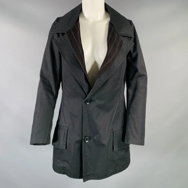 YOHJI YAMAMOTO Size S Black Cotton Notch Lapel Coat Faux Fur Real Fur Shearling