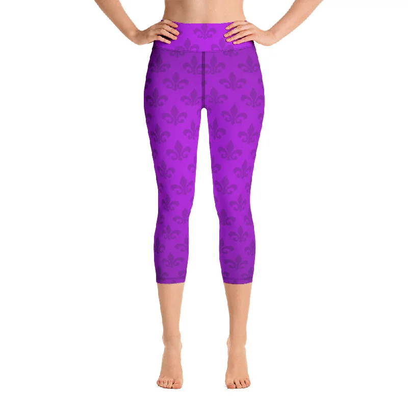 Mardi Gras All Purple Everything Fleur De Lis Yoga Capri Leggings Chic Velvet Soft Leggings
