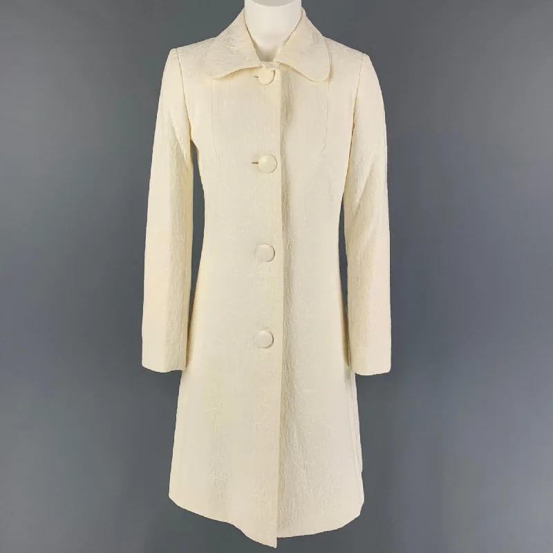 Vintage CHLOE Size 4 Cream Acetate Textured A-Line Coat Appliqued Beaded Sequined