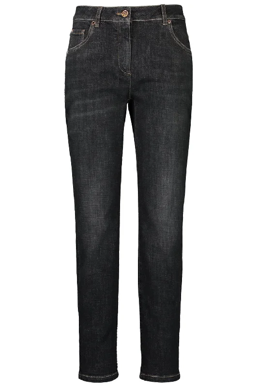 Stretch Slim Trousers - Dark Black Denim Trousers fashionable trendy