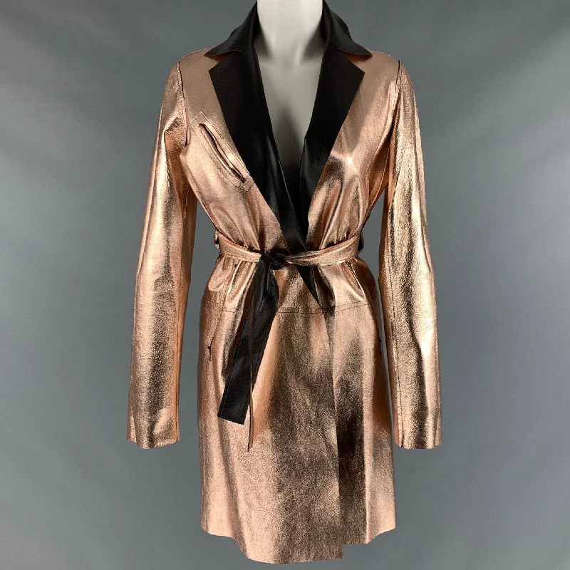 COLLECTION PRIVEE? Size 6 Gold Leather Metallic Reversible Coat Hooded Jacket Zipper Jacket Button Jacket COLLECTION PRIVEE? Size 6 Gold Leather Metallic Reversible Coat Hooded Jacket Zipper Jacket Button Jacket