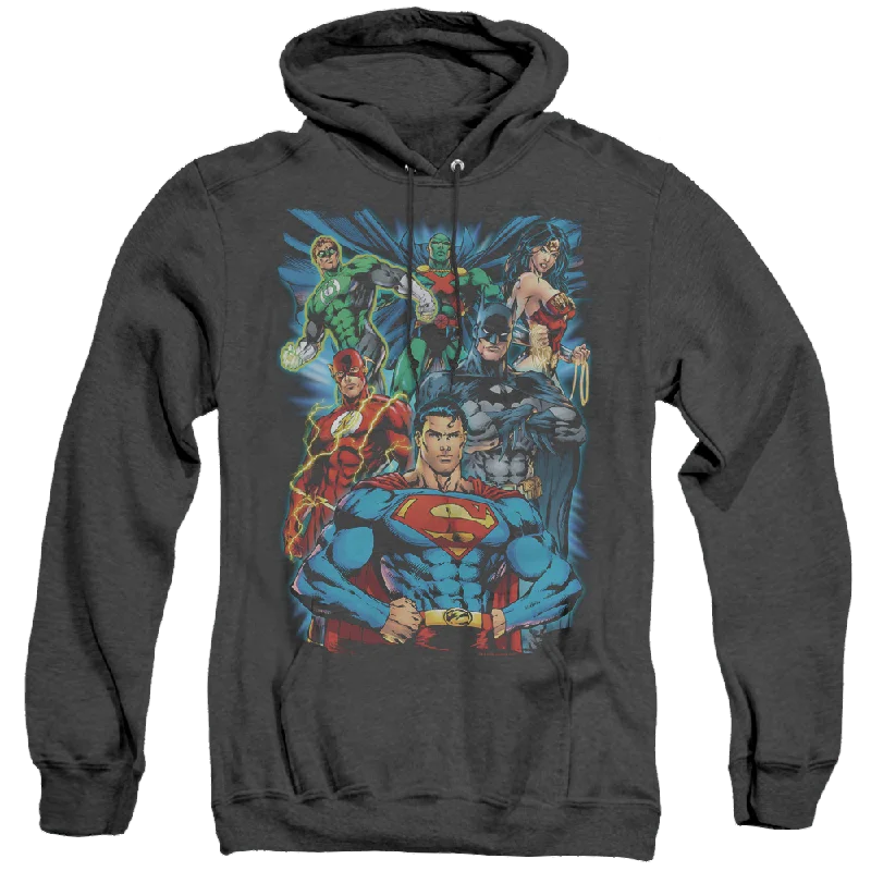 Justice League Justice Is Served - Heather Pullover Hoodie Gathered Sleeve Pullover