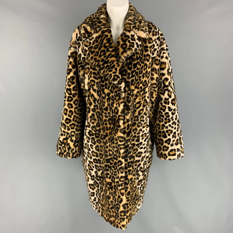 STAND STUDIO Size M Tan Black Faux Fur Leopard Notch Lapel Coat Striped Polka Dot Solid STAND STUDIO Size M Tan Black Faux Fur Leopard Notch Lapel Coat Striped Polka Dot Solid