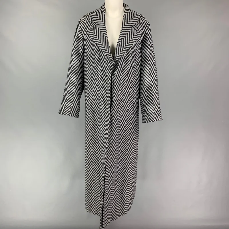 GIORGIO ARMANI Size 6 Grey Black Not Listed Herringbone Notch Lapel Coat Fitted Loose Oversized