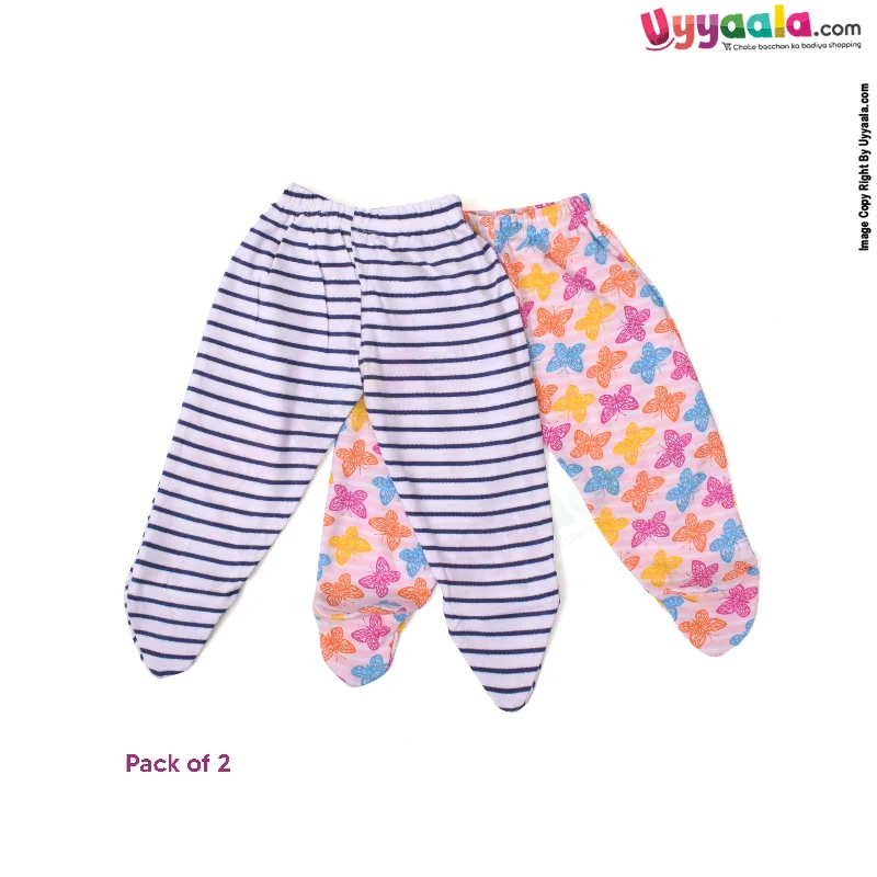 PRECIOUS ONE Newborn Booty Legging,100% Soft Hosiery Cotton Butterfly and Stripes print Pack of 2 - Multi color Stylish Compression Fit Leggings PRECIOUS ONE Newborn Booty Legging,100% Soft Hosiery Cotton Butterfly and Stripes print Pack of 2 - Multi color Stylish Compression Fit Leggings
